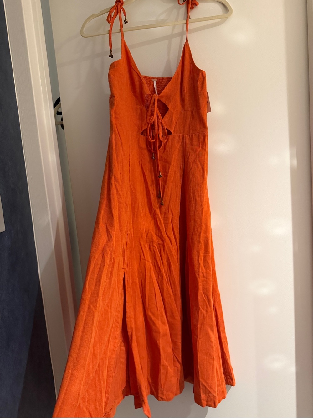 Free people Orange Tie-Front Maxi Dress XS